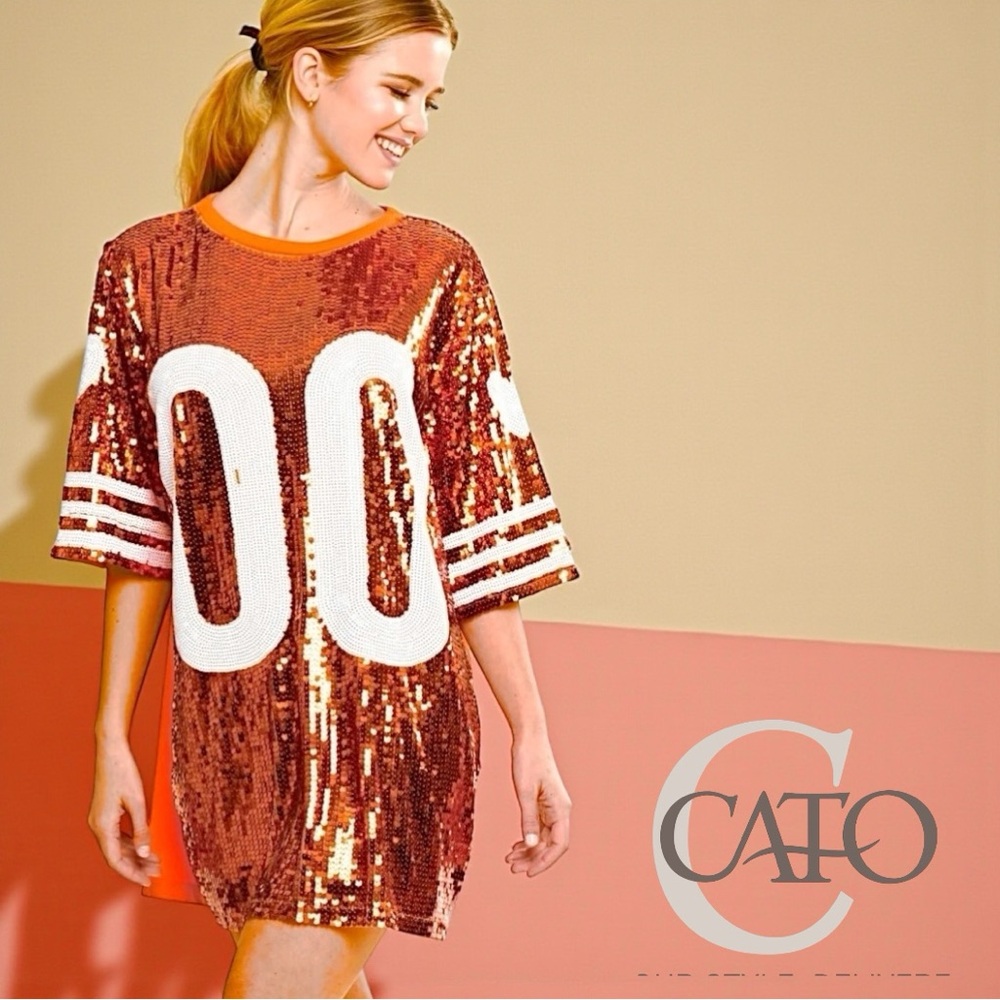 ORANGE GAME DOUBLE ZERO SEQUIN JERSEY DRESS Sz 26/28